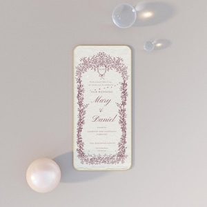 Mobile wedding invitation template editable in Canva with Regency inspired design