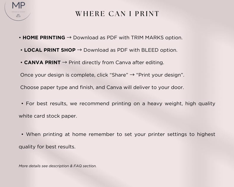 Wedding invitation printing guide for home printing, local print shops and Canva Print