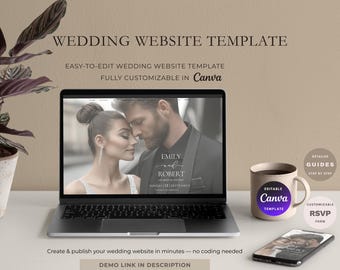 Wedding Website Template – Wedding Countdown – Editable Canva RSVP (Digital Download)