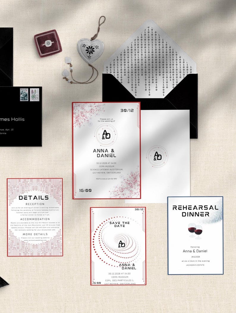 Abstract geometric wedding invite for digital themed weddings