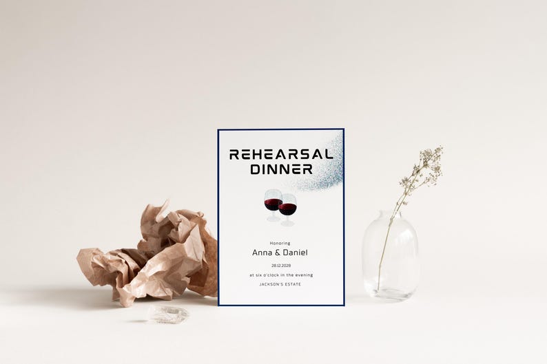 Elegant modern wedding invitation with circuit inspired detail.