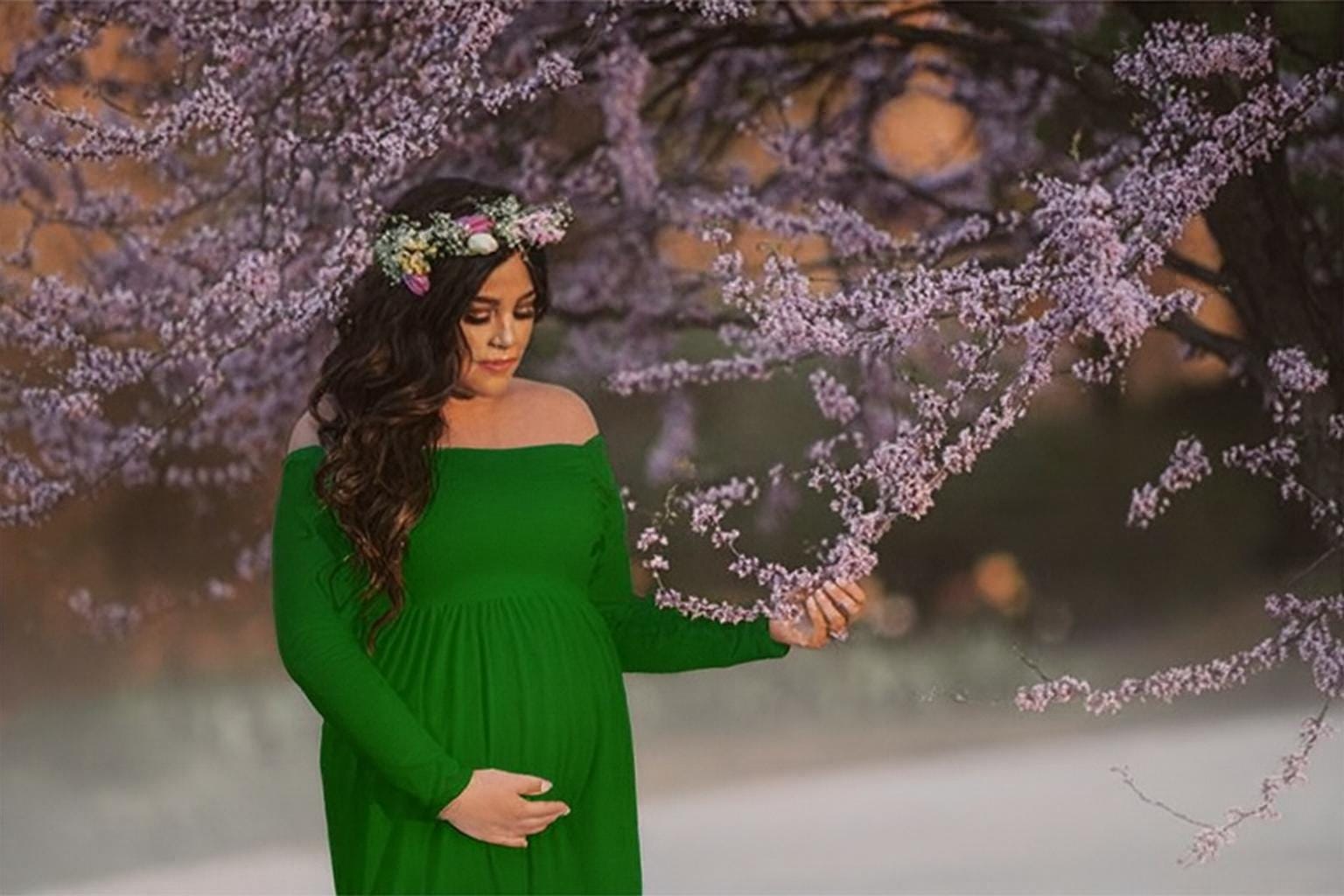 kim kardashian green gucci velvet dress Cara Emerald Green Long Maternity Maxi Dress – Angel Maternity USA main image 0