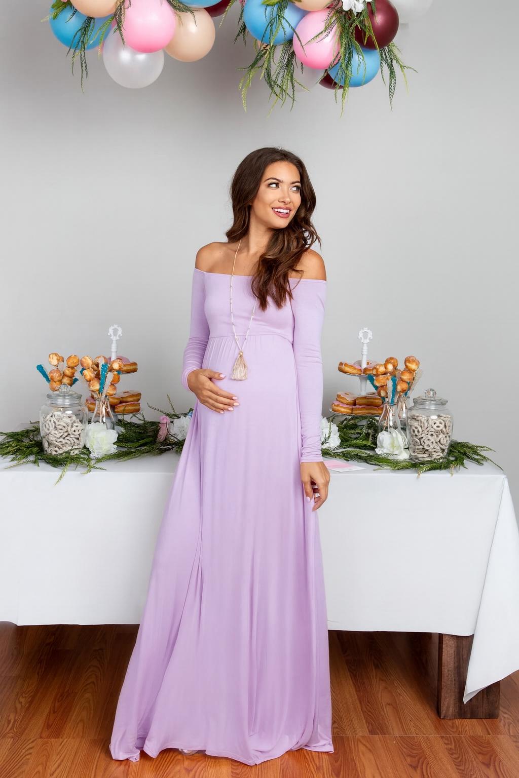 Lilac Off Shoulder Maternity Maxi Dress, Baby Shower Photoshoot, Ready to Ship
