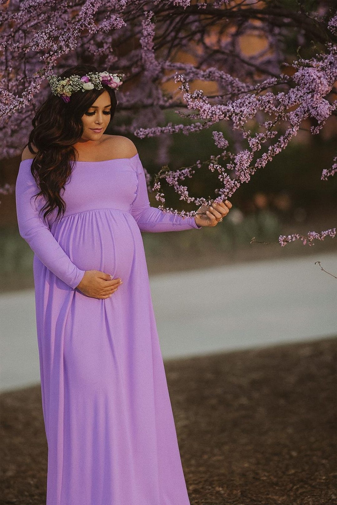 Lilac Off Shoulder Maternity Maxi Dress, Baby Shower Photoshoot, Ready to Ship