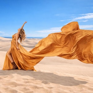Gold Flying Dress | Extra Long Train for Photoshoots | Photoshoot Dress|Flying dress image 1