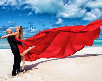 Red Flying Dress | Flowy dress| Long Train | Dress for Photoshoots| Maxi dress