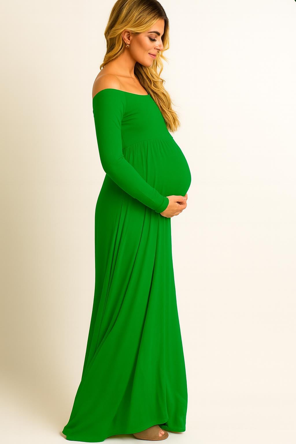 green emerald velvet dress Maya Maternity Midi Emerald Green main image 1