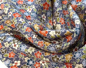 Vintage Kimono Silk Fabric Slate Blue Small Weeping Sakura Pattern Japanese Textile Sewing Quilting