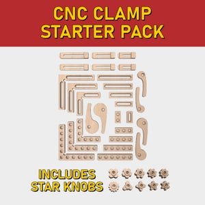 Plantilla de kit básico para abrazaderas CNC: abrazaderas de leva, de esquina, rectas, de sujeción y pomos en forma de estrella.