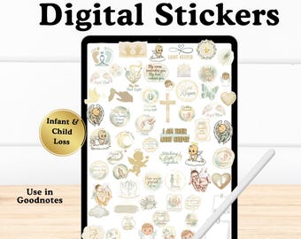 Grief Support Stickers – 'Little Lights' Pastel Angel & Dove PNG Pack (60pcs Digital Download)