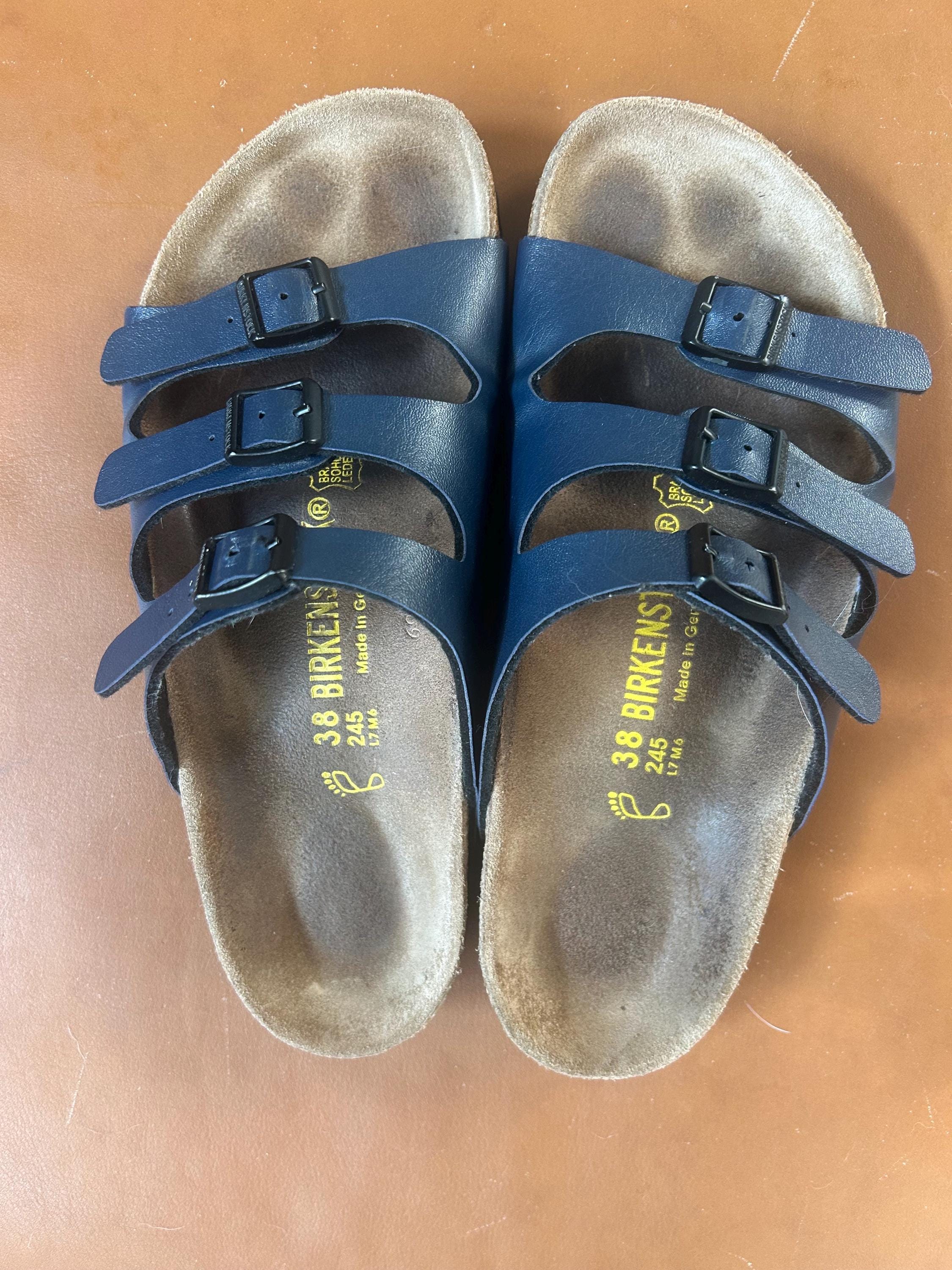 Birki’s by Birkenstock Sandals Mens 10 Navy Blue Print Cross Strap Comfort Cork Birkenstock Arizona Soft Footbed navy blue Birko-Flor main image 3