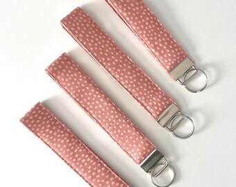 Pink Polka Dot Fabric Wristlet Keychain: Handmade Key Fob