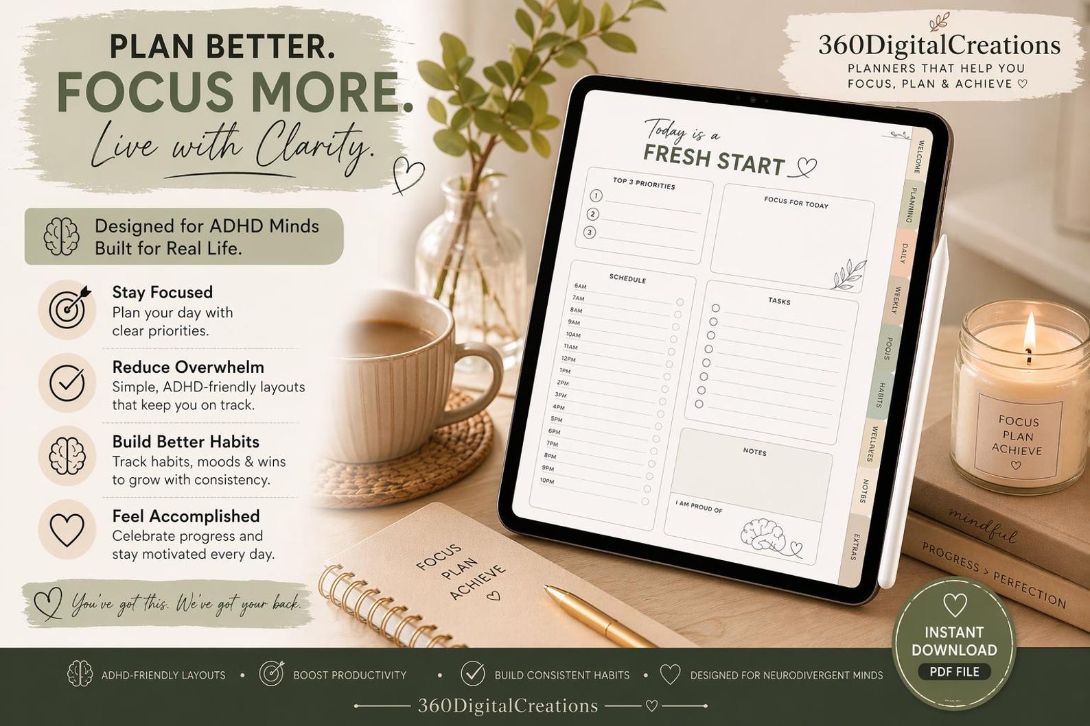 2026 ADHD Digital Planner for Ipad, Goodnotes Daily Weekly Monthly ...