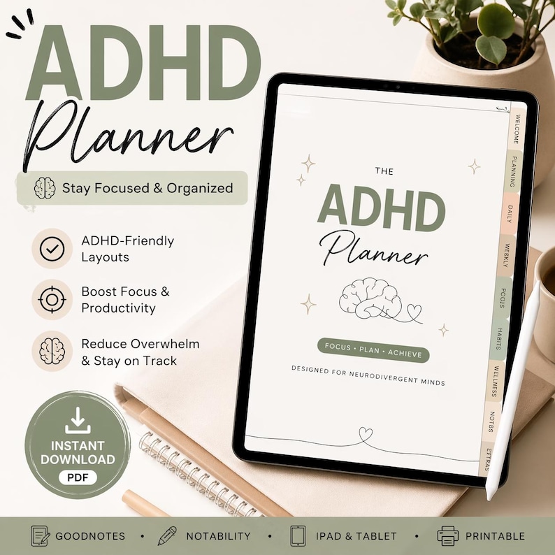 2026 ADHD Digital Planner for Ipad, Goodnotes Daily Weekly Monthly ...