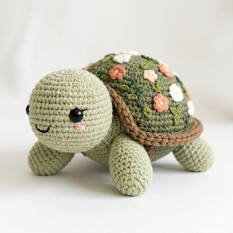 Crochet Turtle Amigurumi Pattern, Floral Garden, Beginner Friendly PDF ...