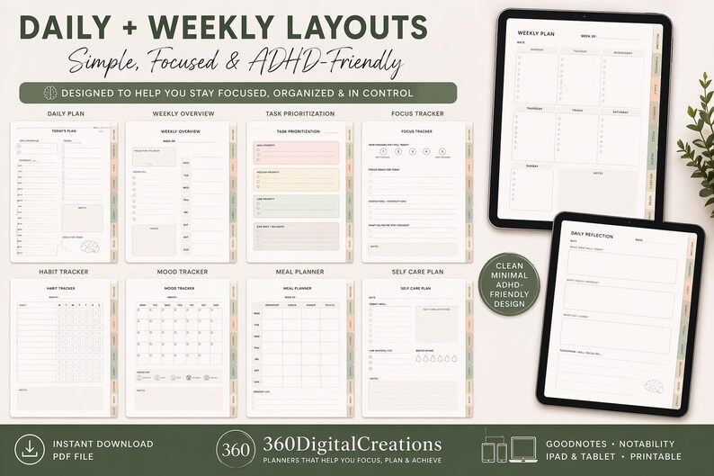 2026 ADHD Digital Planner for Ipad, Goodnotes Daily Weekly Monthly ...