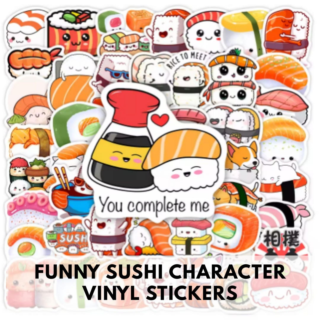 Kawaii Sushi Sticker Pack | Cute Food Vinyl Stickers for Journals ...