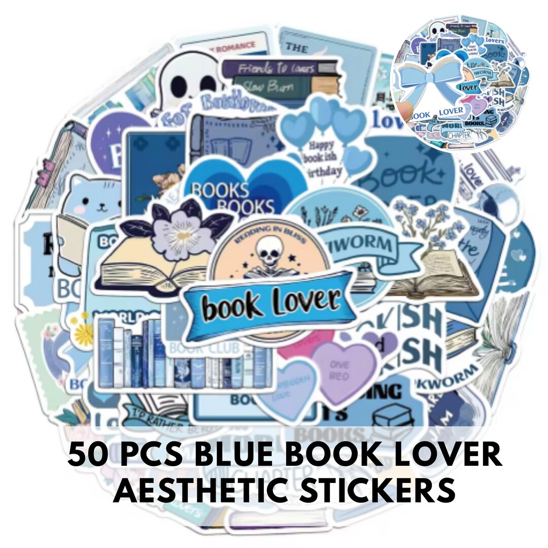50 Blue Book Lover Stickers Pack | Aesthetic Moody Blue Sticker for ...