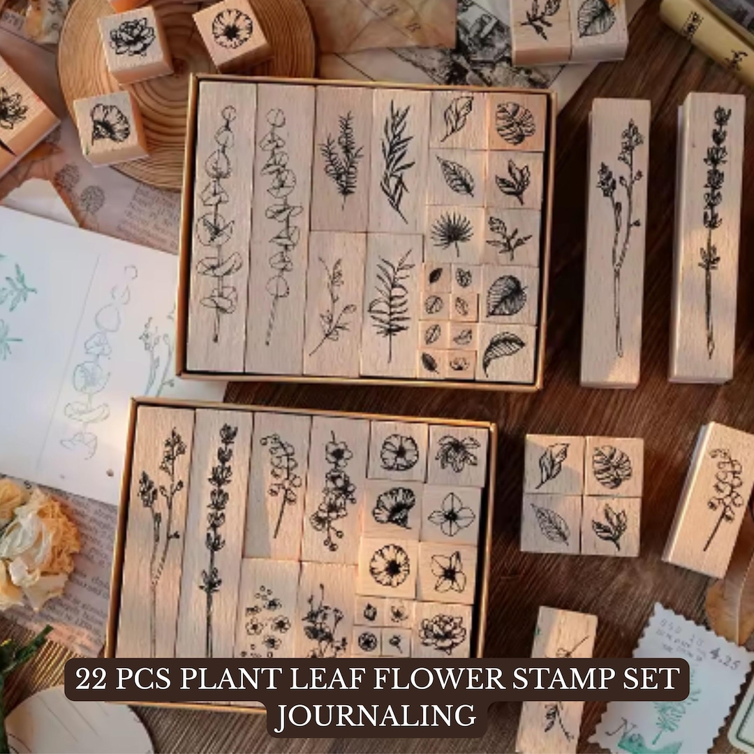 Botanical Rubber Stamp Set | Floral Line Art Stamps for Journaling Moms ...