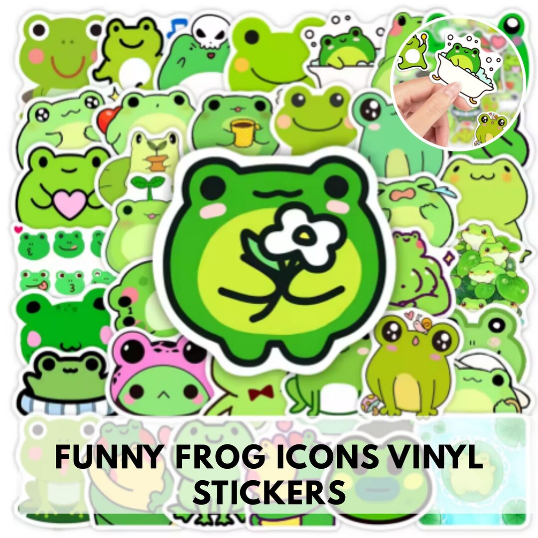 Watercolor Playful Frog Sticker Vinyl Set | Green Frogs Sticker Decor ...
