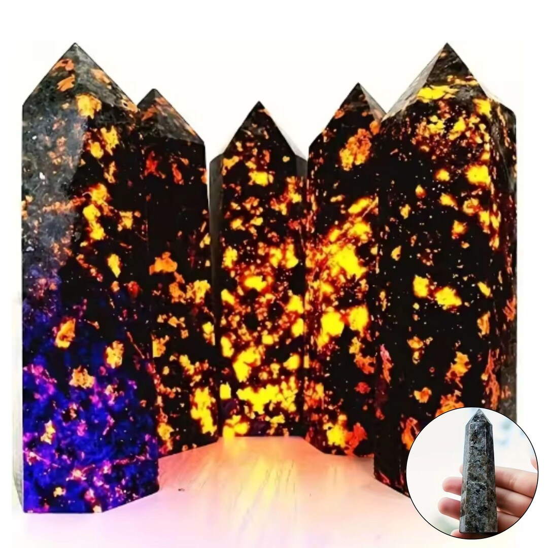 Yooperlite Rocks Pattern Natural Yooperlite Stone Column | Raw Mineral Flame Pattern Sculpture ...