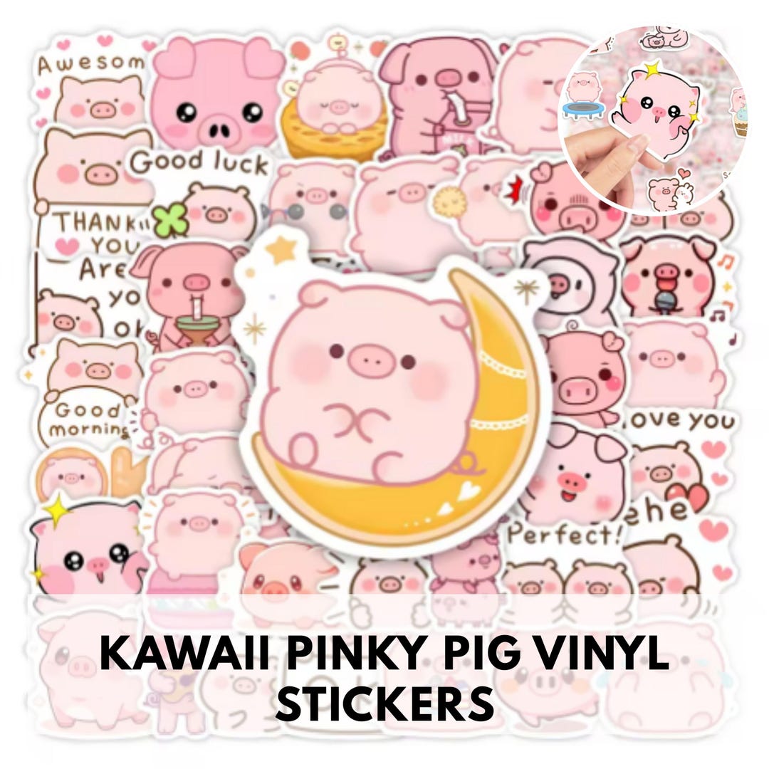 Pink Piggy Vinyl Stickers | Kawaii Animal Stickers for Scrapbooking ...