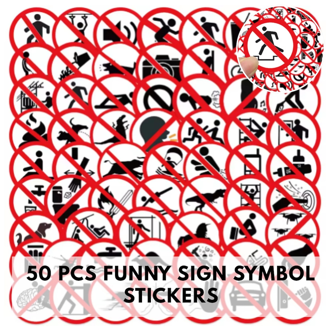50 Funny No Symbol Sticker Pack | Prohibition Icons, Warning Decals for ...