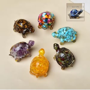 Crystal Turtle Figurine | Gemstone Chip Resin Turtle Decor | Mini Animal Ornament for Coffee Table Decor, Zen Corners & Gift Giving