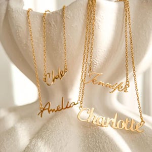 Cursive Name Necklace Dainty Custom Name Plate Necklace Gold Personalized Gift for Her Christmas Gift For Daughter Birthday Gift for Mom