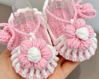 Crochet Baby Booties Pink Flower | Handmade Infant Shoes | Soft Cotton Baby Girl Slippers | Newborn Gift | Baby Shower Present