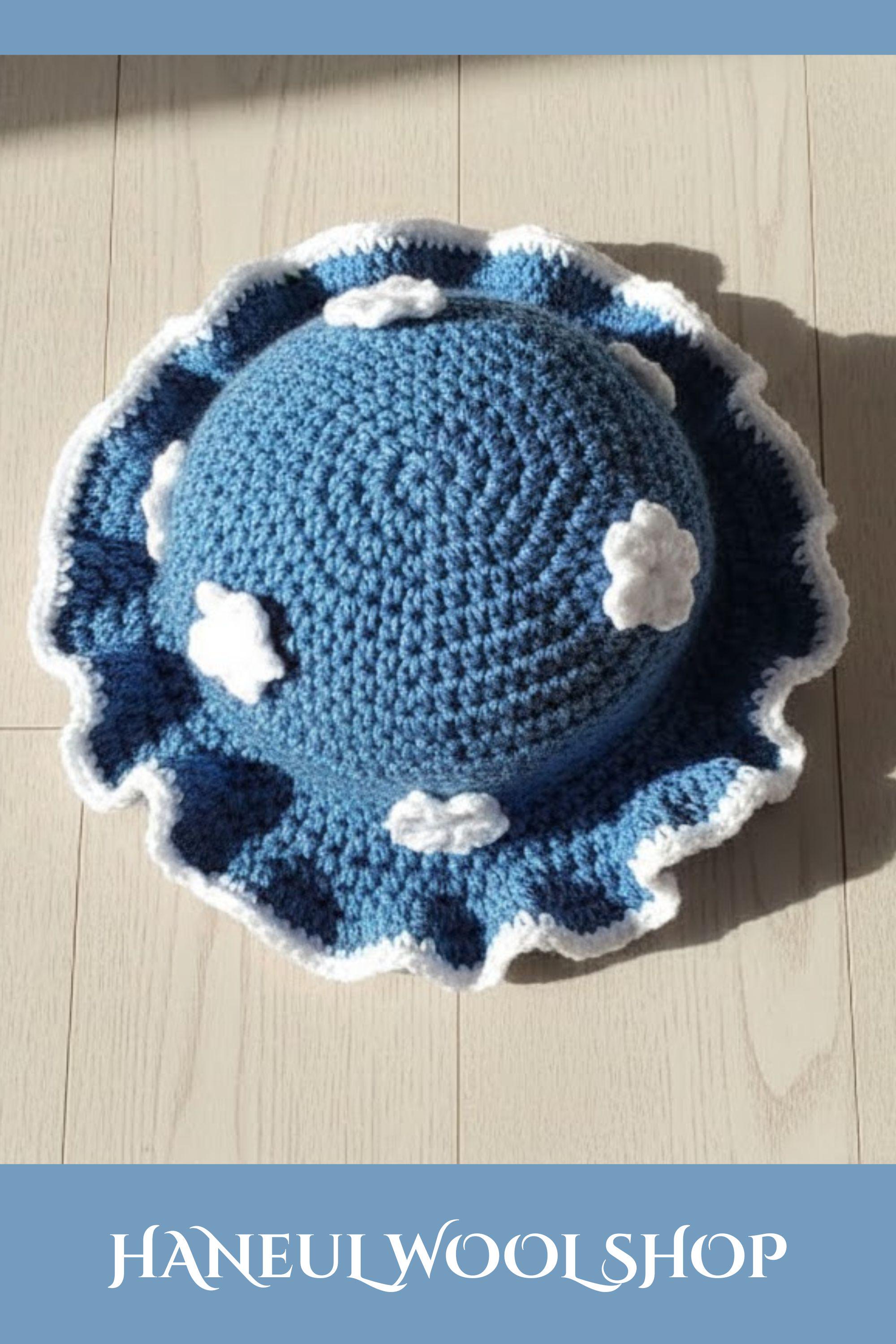 White Beanie With Blue Brim - Etsy