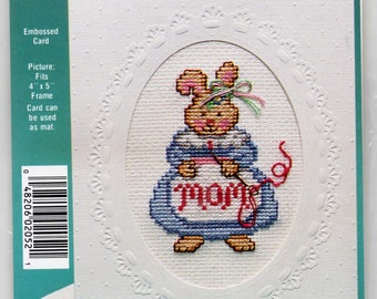 Bunny Mom Stitchable Greeting Card by Needle Magic