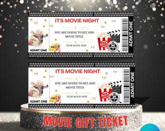Modèle de billet de cinéma, fête d'anniversaire de billet de cinéma imprimable, modèle de soirée cinéma, billet de fête de cinéma, cadeau sur le thème du cinéma révéler billet
