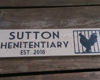 Chicken Coop Sign | Personalized Henitentiary Rustic Hen House Established Plaque | Farm Gift
