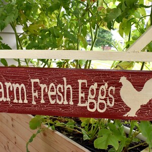 Outdoor Farm Fresh Eggs Sign with Bracket for Hanging | Wooden Sign | Double Sided | Barn Red with Crackle