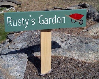 Custom Garden Stake Sign | Personalized Outdoor Wooden Staked Marker | Gardener Gift Choose Colors, Wording & Design