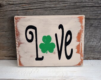 Love Wooden Sign | Irish Shamrock Decor