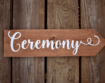 Wedding Ceremony Sign | Arrow Directional Point Signage | Stained Reclaimed Wood | Customize Colors