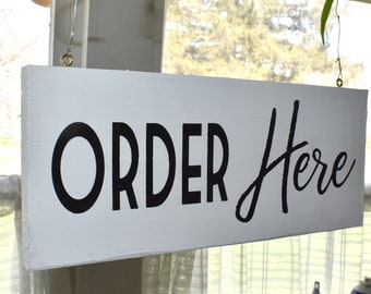 Restaurant Order Here Sign | Cafe Coffee Shop Signs | Overhead Double Sided Business Signage