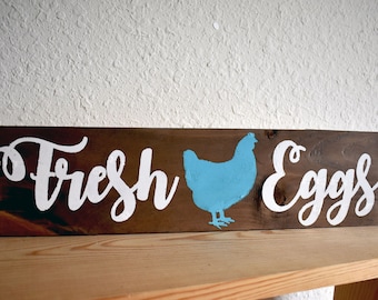 Fresh Eggs Stained Wooden Sign | Weatherproof Coop Decor | Eggs for Sale | Rustic Kitchen