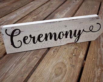 Ceremony Arrow Sign | Directional Wedding Signage | Rustic Point | Antique White & Copper Crackle