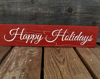Happy Holidays Sign | Red and Silver Decor