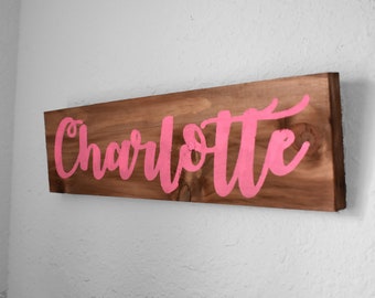 Baby Name Nursery Sign | Stained Wooden Personalized Decor | Kid's Room Door Sign for Child