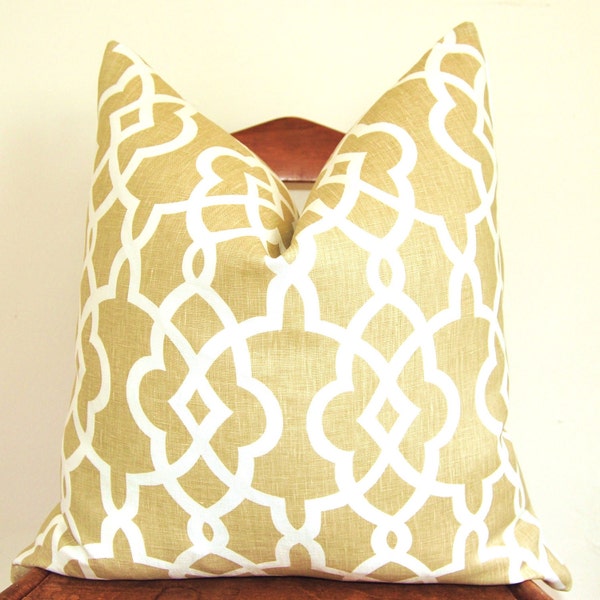 ON BOTH SIDES - Pillow Cover - Throw Pillow - Decorative Pillow - Schumacher - Summer Palace Fret - 20 inch Square - Sand - Linen