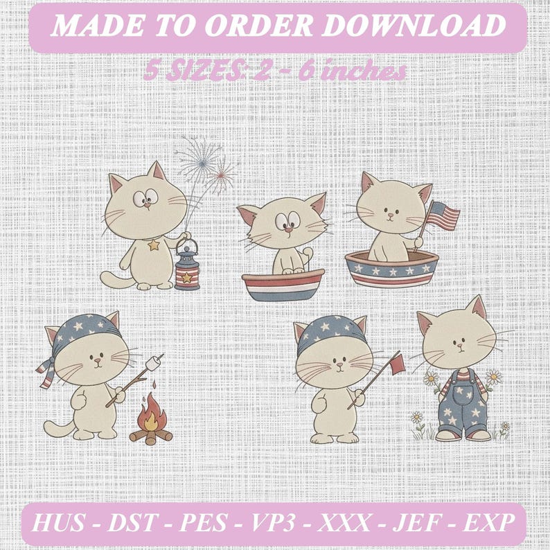 Patriotic Cats Embroidery Bundle, 4th July Mini Icons (digital Download ...