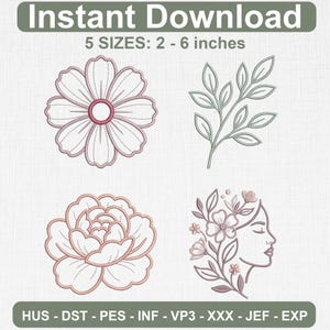 Pacote de Bordados Flor Cosmos - 4 ícones, Conjunto de Bordados à Máquina em Negrito, Download Digital DST PES
