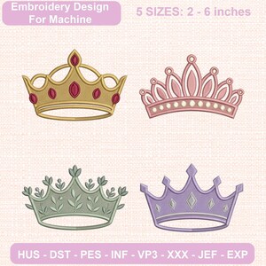 Princess Crown Embroidery Icons, Bold Satin Stitch Designs (Digital Download)