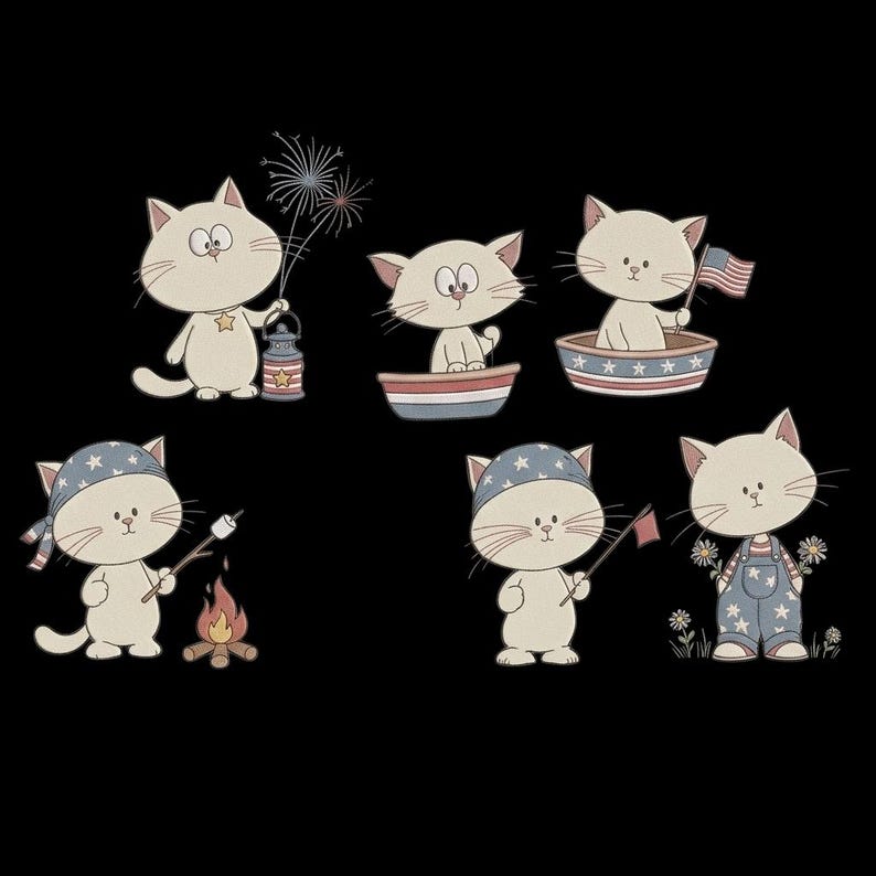 Patriotic Cats Embroidery Bundle, 4th July Mini Icons (digital Download ...