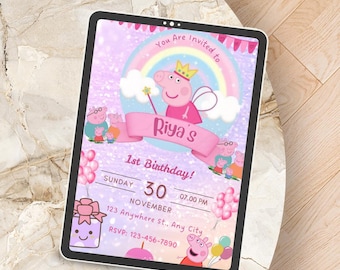 Peppa Pig Birthday Invitation | Editable Canva Template | Pink Girl Party Invite | Printable Digital Download
