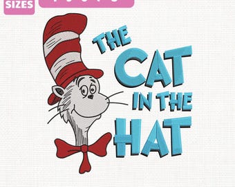 Fichier de broderie Machine Le chat dans le chapeau, conception de la semaine du livre scolaire (téléchargement instantané)